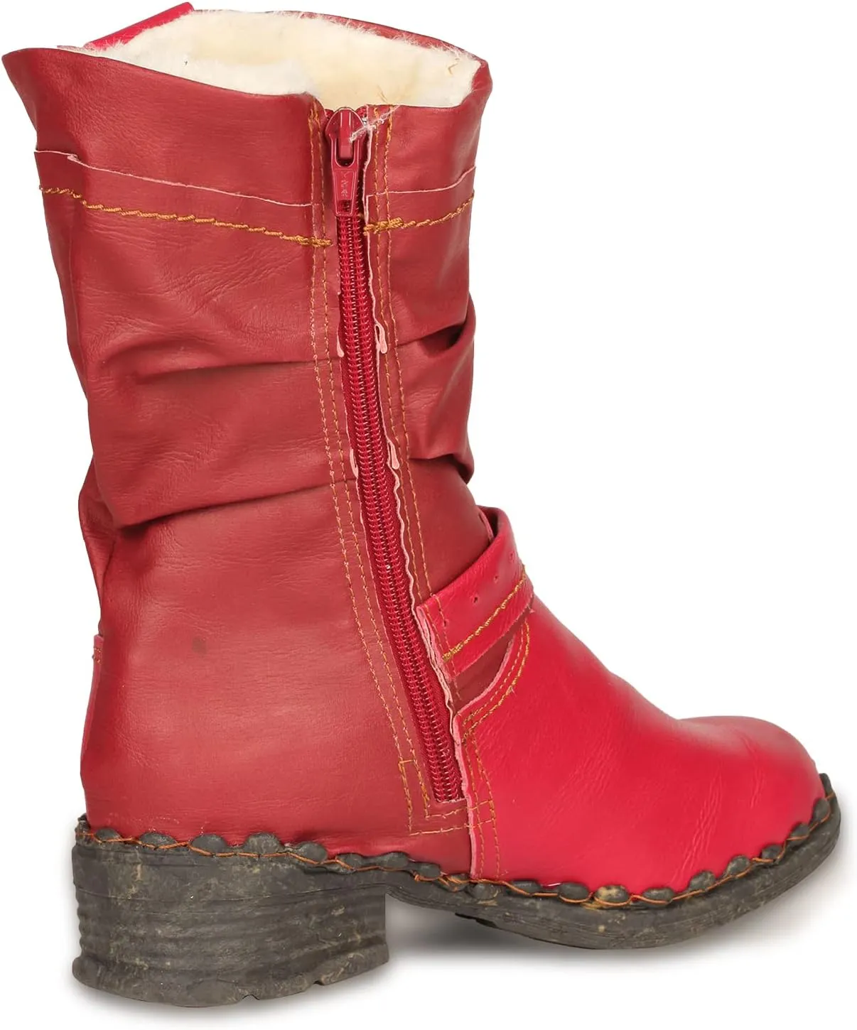TMA EYES Women Fashion Leather Winter Boots with Faux Fur Lining side Zipper Buckle Shoes