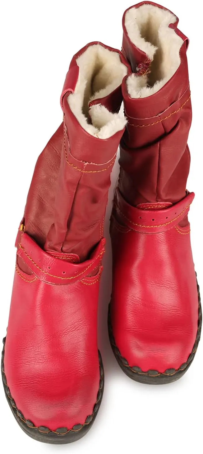 TMA EYES Women Fashion Leather Winter Boots with Faux Fur Lining side Zipper Buckle Shoes