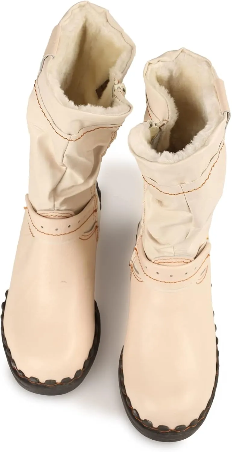 TMA EYES Women Fashion Leather Winter Boots with Faux Fur Lining side Zipper Buckle Shoes