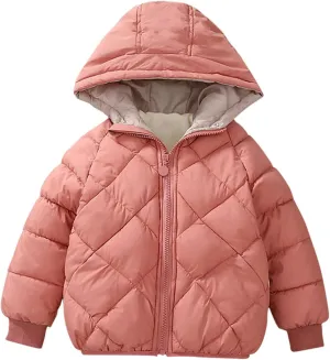 Toddler Boys Girls Winter Coat Fleece Lined Quilted Puffer Jacket with Hood Winter Coat Kids Lightweight Down Coat
