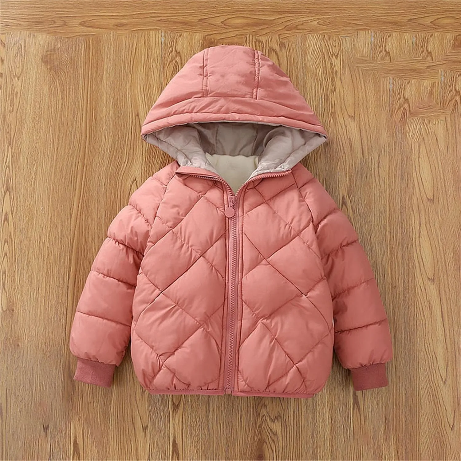 Toddler Boys Girls Winter Coat Fleece Lined Quilted Puffer Jacket with Hood Winter Coat Kids Lightweight Down Coat