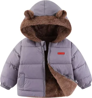 Toddler Boys Girls Winter Coat Sherpa Lined Hooded Puffer Jacket Kids Fuzzy Fleece Quilted Jacket Padded Down Coat