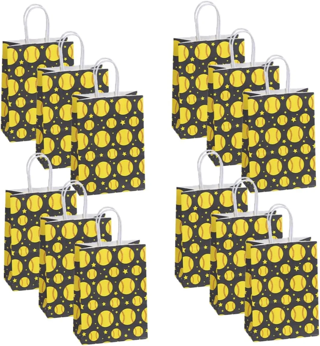 Toddmomy 12pcs Baseball Candy Bags Kraft Paper Party Favor Bags Handles for Sports Themed Events