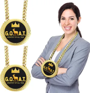Tondiamo Greatest of All Time Turnover Chain Medal 6" Big Gold Champ Goat Medal Necklace Award for Goat Football MVP Necklace Champion Fantasy Sports Award Football Turnover Chain