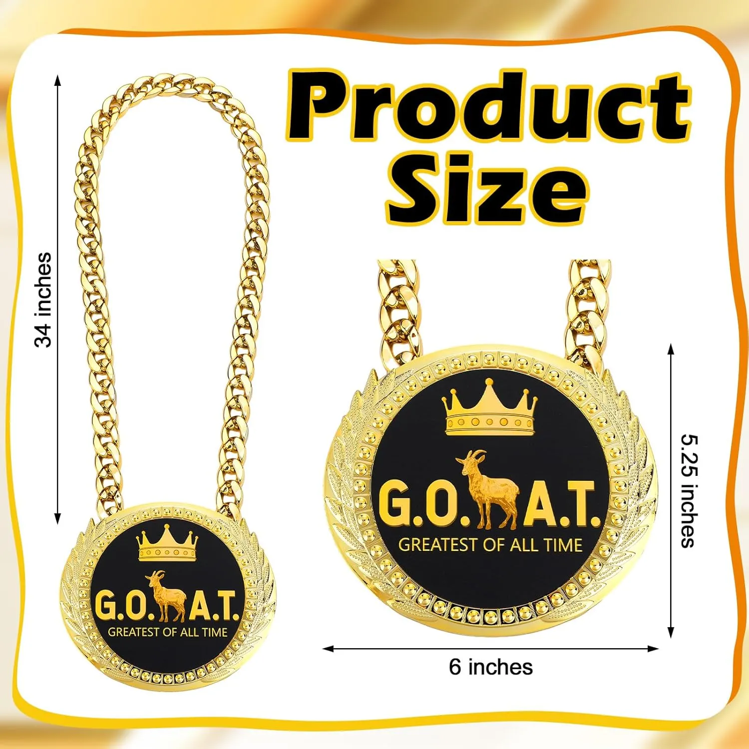 Tondiamo Greatest of All Time Turnover Chain Medal 6" Big Gold Champ Goat Medal Necklace Award for Goat Football MVP Necklace Champion Fantasy Sports Award Football Turnover Chain