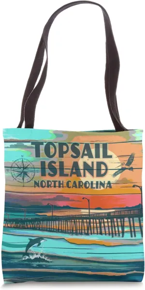 Topsail Island Beach North Carolina Rustic Coastal Nautical Tote Bag