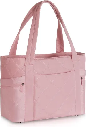 Tote Bag for Women, Nurse Bags for Work, 17'' Large Nursing Bags for Nurses, Laptop Tote Nurse Bag, Clinical Bag for Nursing Students, Quilted Shoulder Bag for Travel, Pink, No Pattern