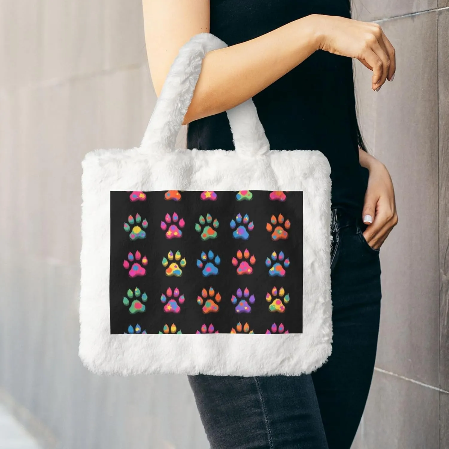 Tote Bag for Women Soft Winter Fluffy Fuzzy Furry Plush Top Handle Purse and Handbag