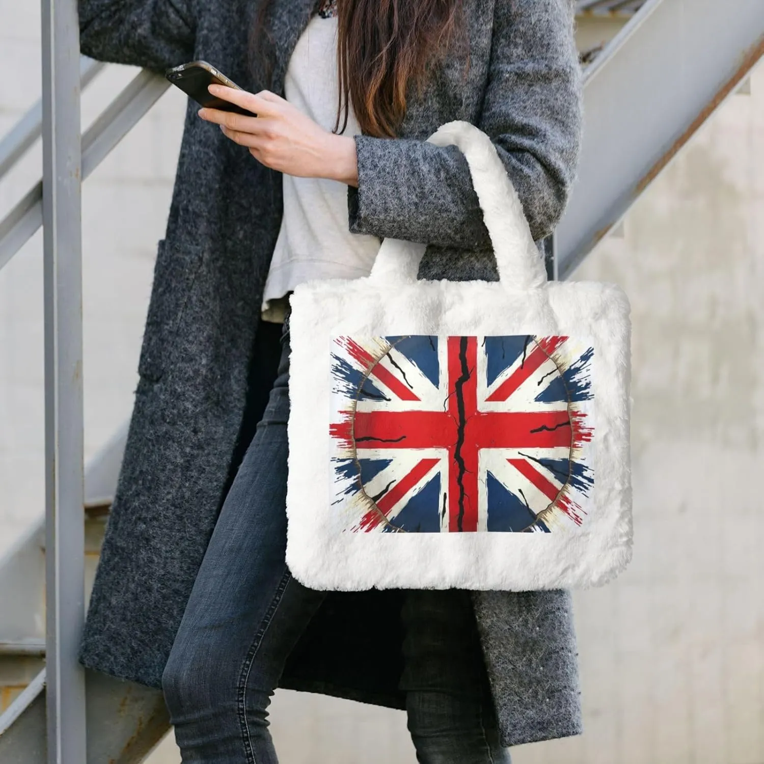 Tote Bag for Women Soft Winter Fluffy Fuzzy Furry Plush Top Handle Purse and Handbag
