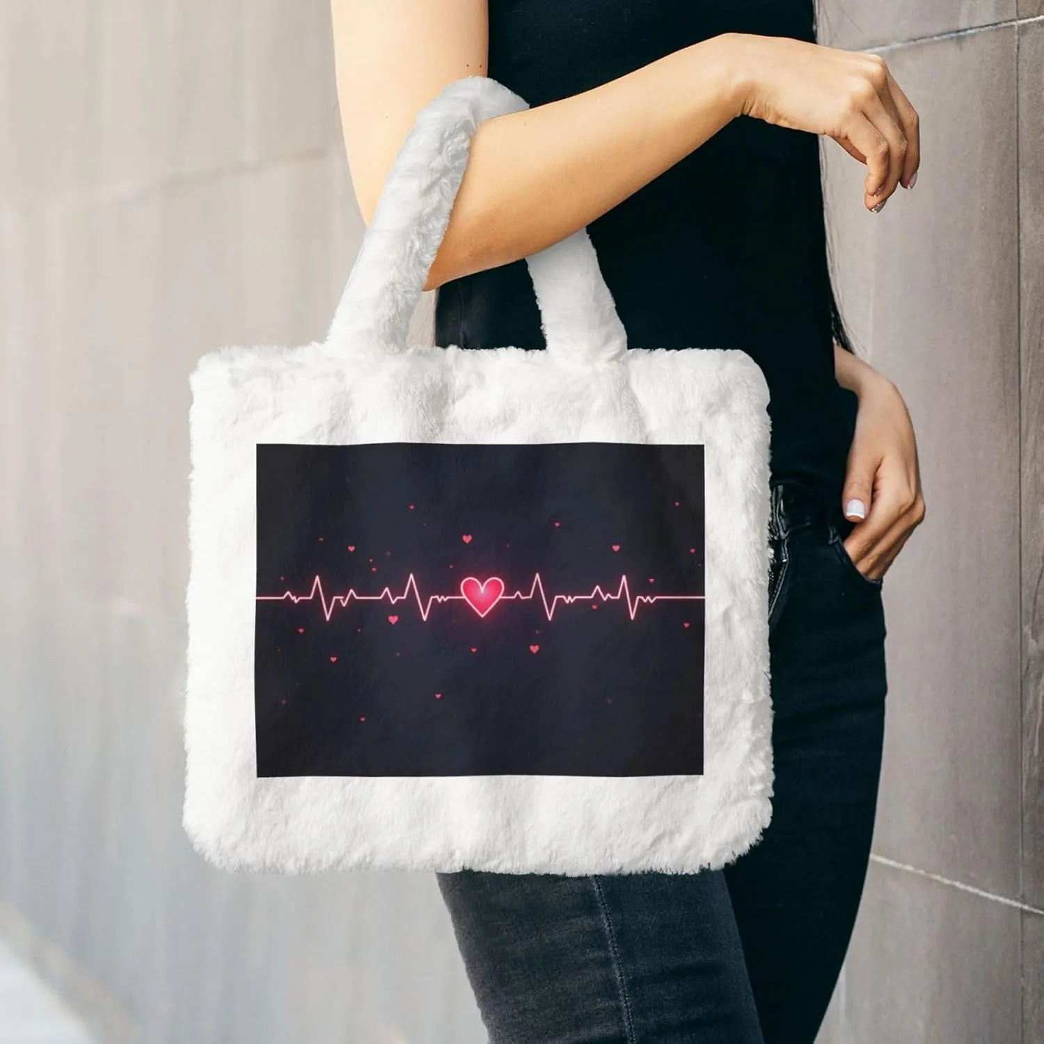 Tote Bag for Women Soft Winter Fluffy Fuzzy Furry Plush Top Handle Purse and Handbag