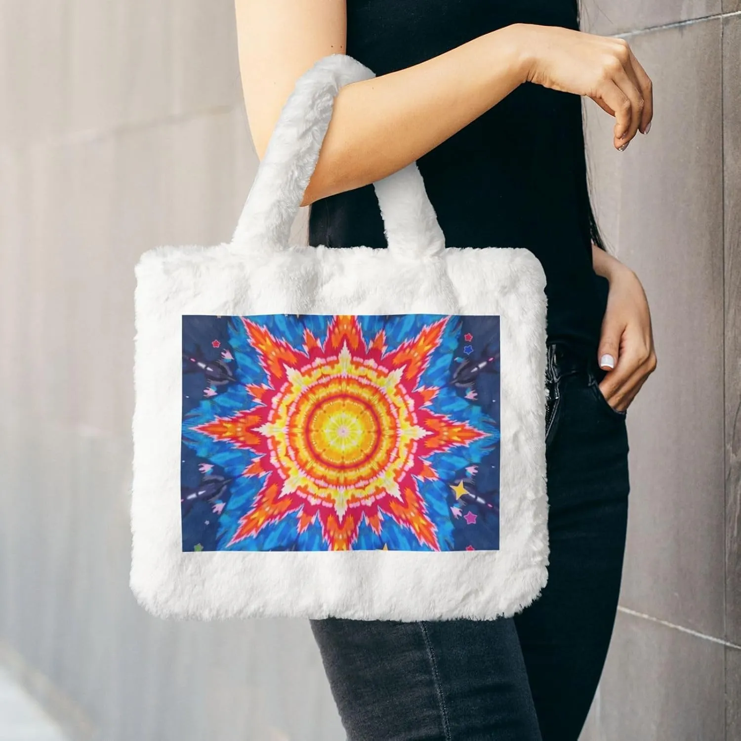 Tote Bag for Women Soft Winter Fluffy Fuzzy Furry Plush Top Handle Purse and Handbag