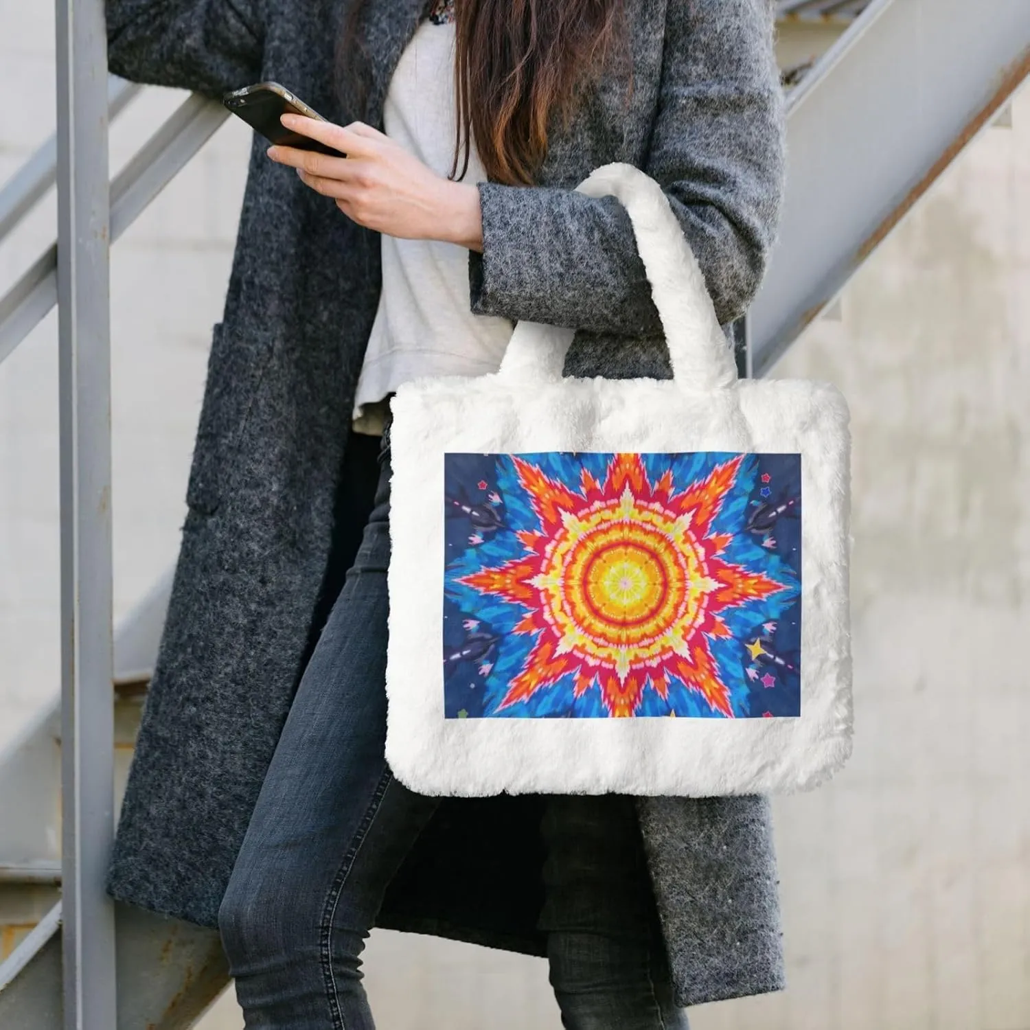Tote Bag for Women Soft Winter Fluffy Fuzzy Furry Plush Top Handle Purse and Handbag