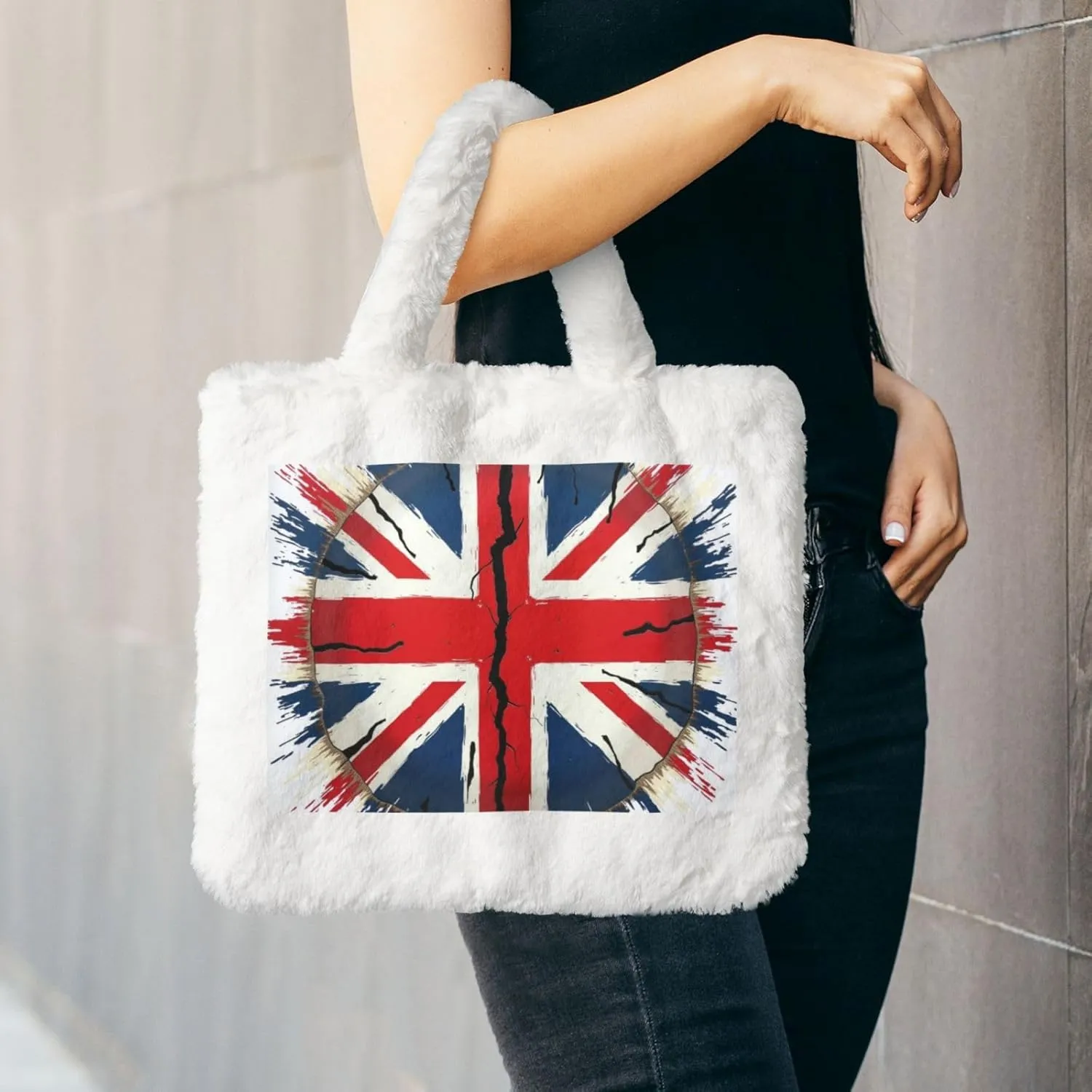 Tote Bag for Women Soft Winter Fluffy Fuzzy Furry Plush Top Handle Purse and Handbag