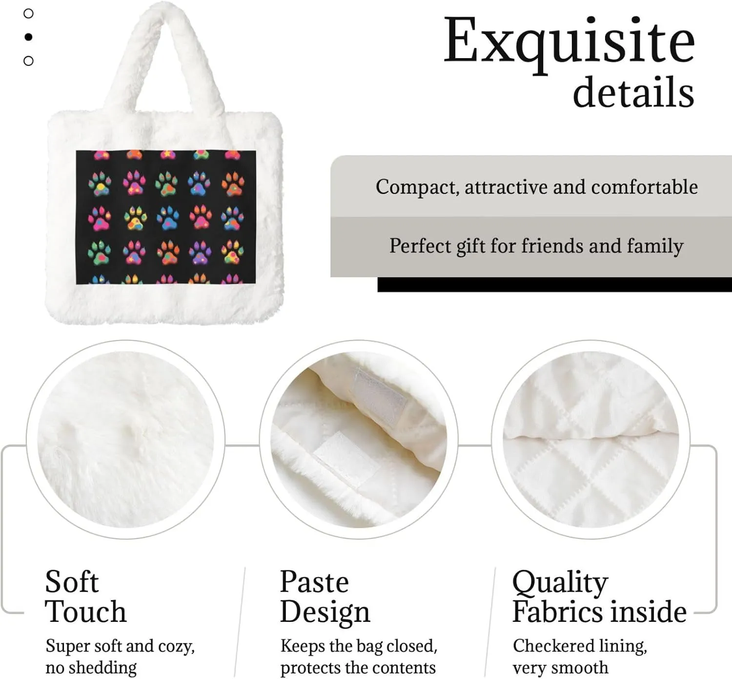 Tote Bag for Women Soft Winter Fluffy Fuzzy Furry Plush Top Handle Purse and Handbag