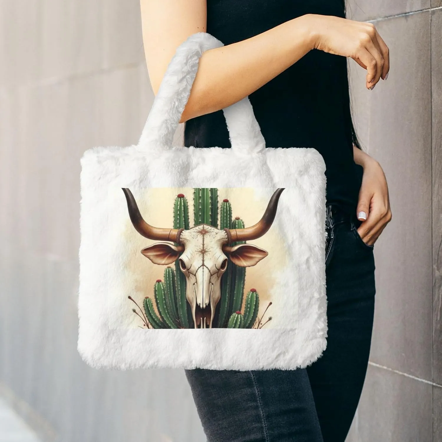 Tote Bag for Women Soft Winter Fluffy Fuzzy Furry Plush Top Handle Purse and Handbag