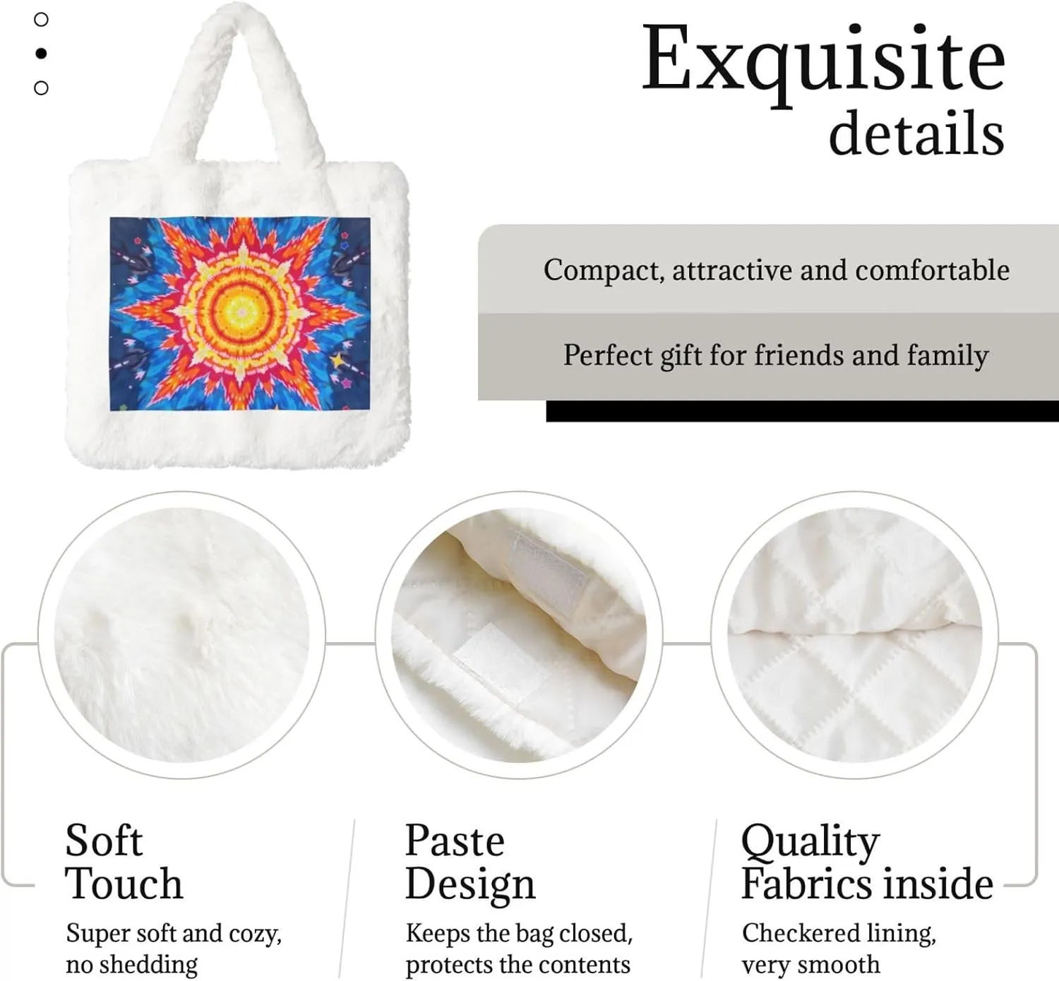 Tote Bag for Women Soft Winter Fluffy Fuzzy Furry Plush Top Handle Purse and Handbag