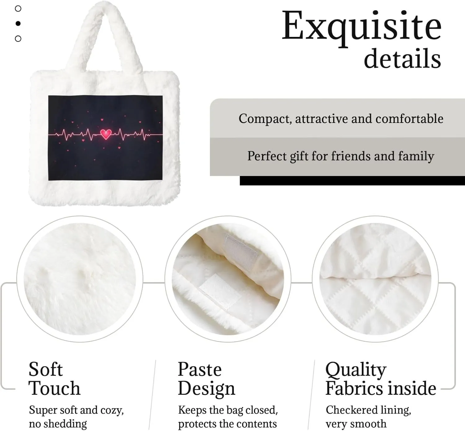 Tote Bag for Women Soft Winter Fluffy Fuzzy Furry Plush Top Handle Purse and Handbag