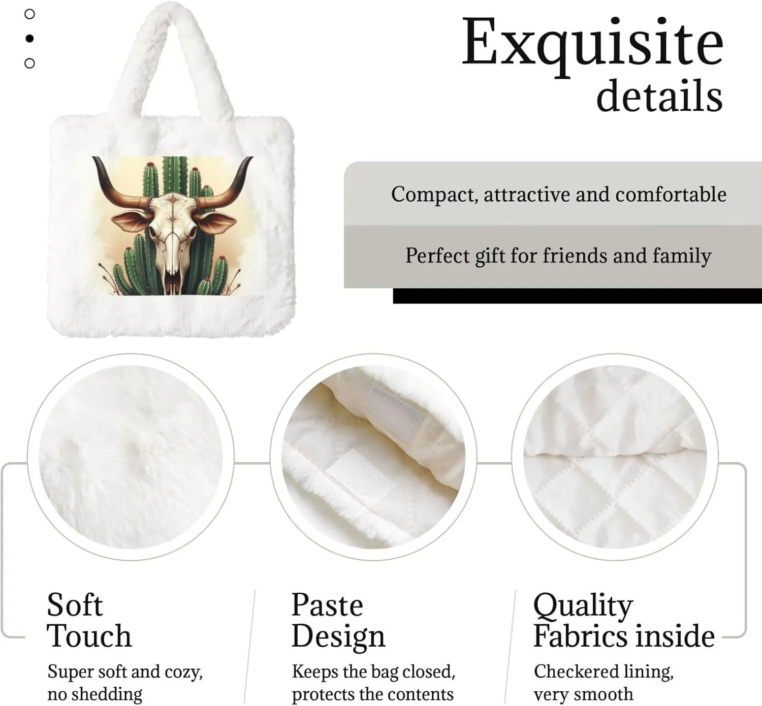 Tote Bag for Women Soft Winter Fluffy Fuzzy Furry Plush Top Handle Purse and Handbag