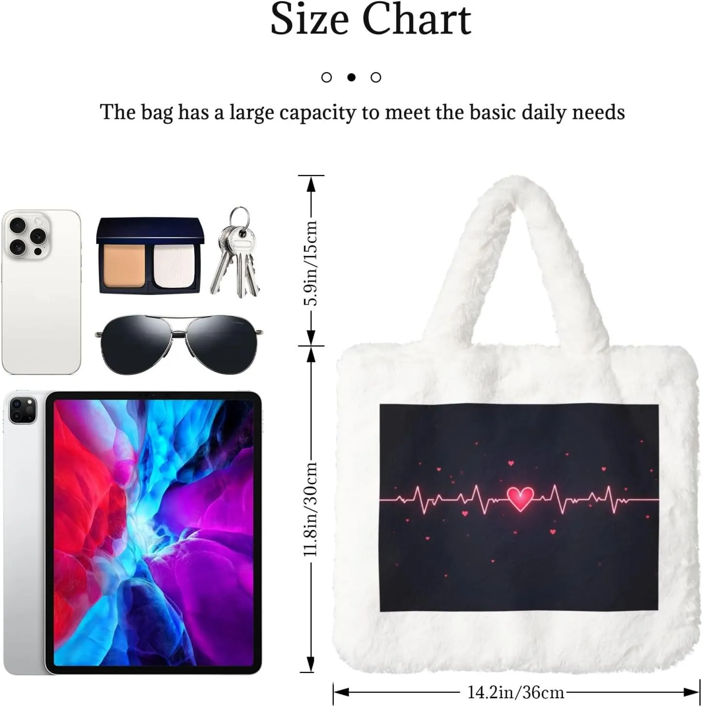 Tote Bag for Women Soft Winter Fluffy Fuzzy Furry Plush Top Handle Purse and Handbag