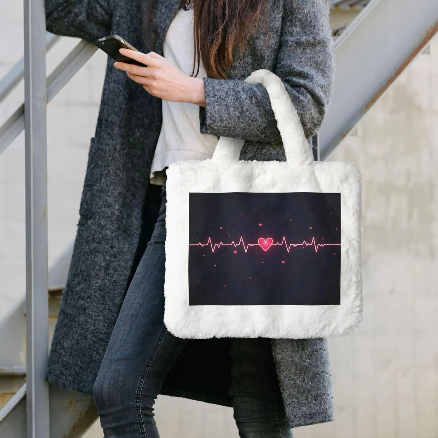 Tote Bag for Women Soft Winter Fluffy Fuzzy Furry Plush Top Handle Purse and Handbag