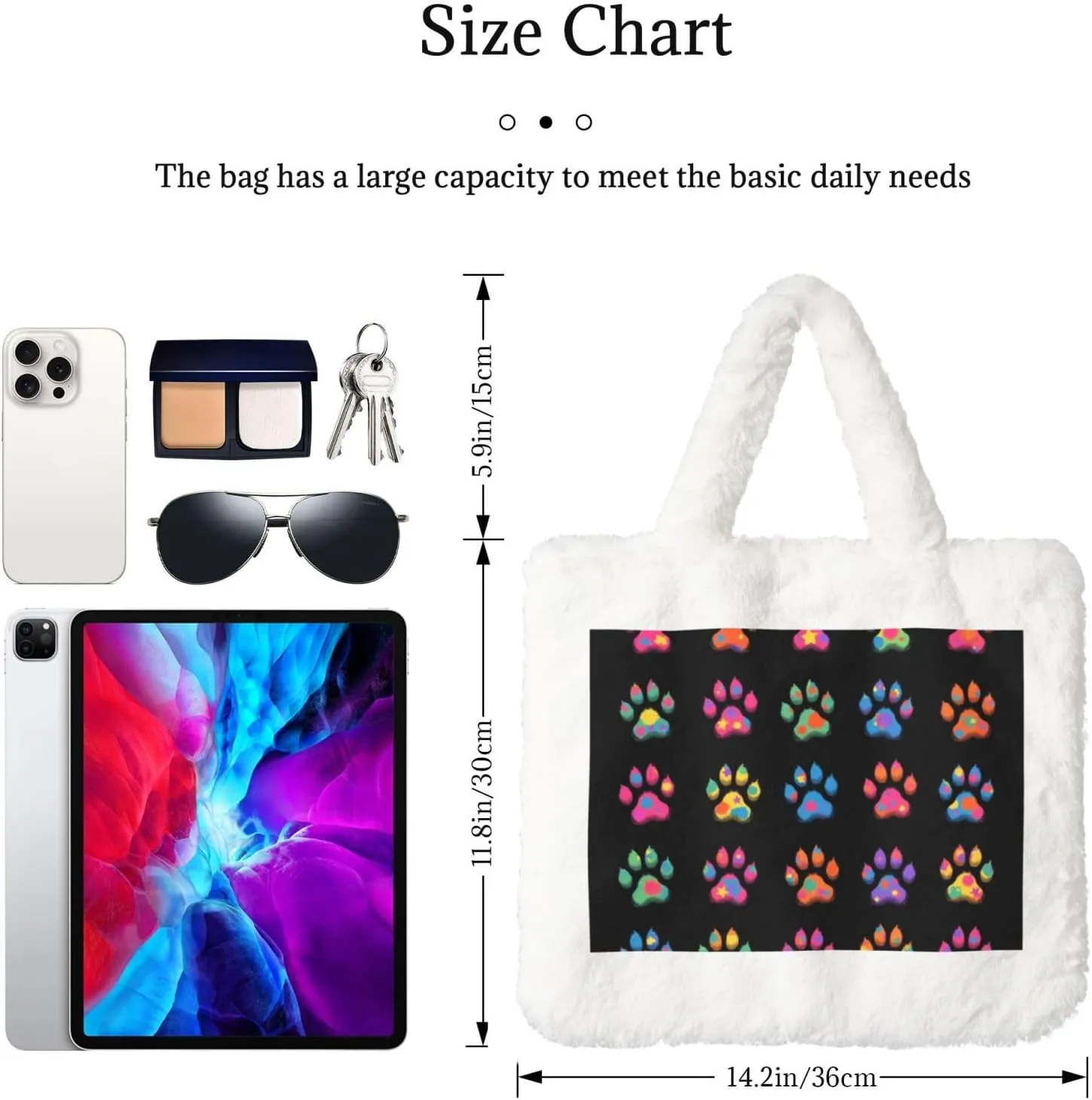 Tote Bag for Women Soft Winter Fluffy Fuzzy Furry Plush Top Handle Purse and Handbag