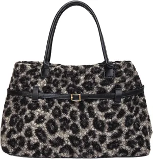 Tote Bag for Women,Leopard Plush Shoulder Bag with Belt Top-handle Bag 2024 Trendy Cheetah Print Purse,Work Handbag