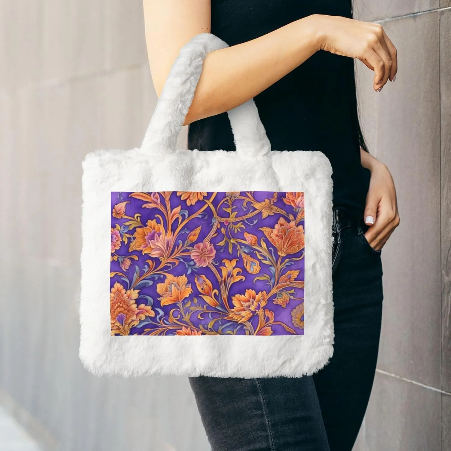 Tote Bag Shoulder Bag Flannel Faux Fur Tote Bag Handbag Fuzzy Bag White Tote Bag Purse