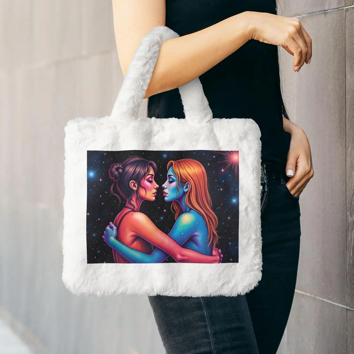 Tote Bag Shoulder Bag Flannel Faux Fur Tote Bag Handbag Fuzzy Bag White Tote Bag Purse