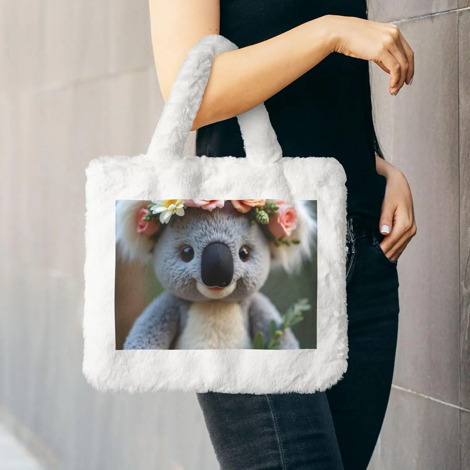 Tote Bag Shoulder Bag Flannel Faux Fur Tote Bag Handbag Fuzzy Bag White Tote Bag Purse