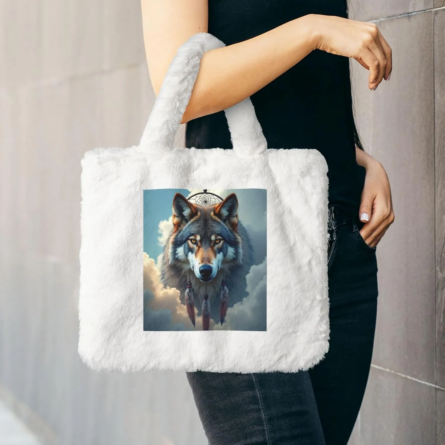 Tote Bag Shoulder Bag Flannel Faux Fur Tote Bag Handbag Fuzzy Bag White Tote Bag Purse