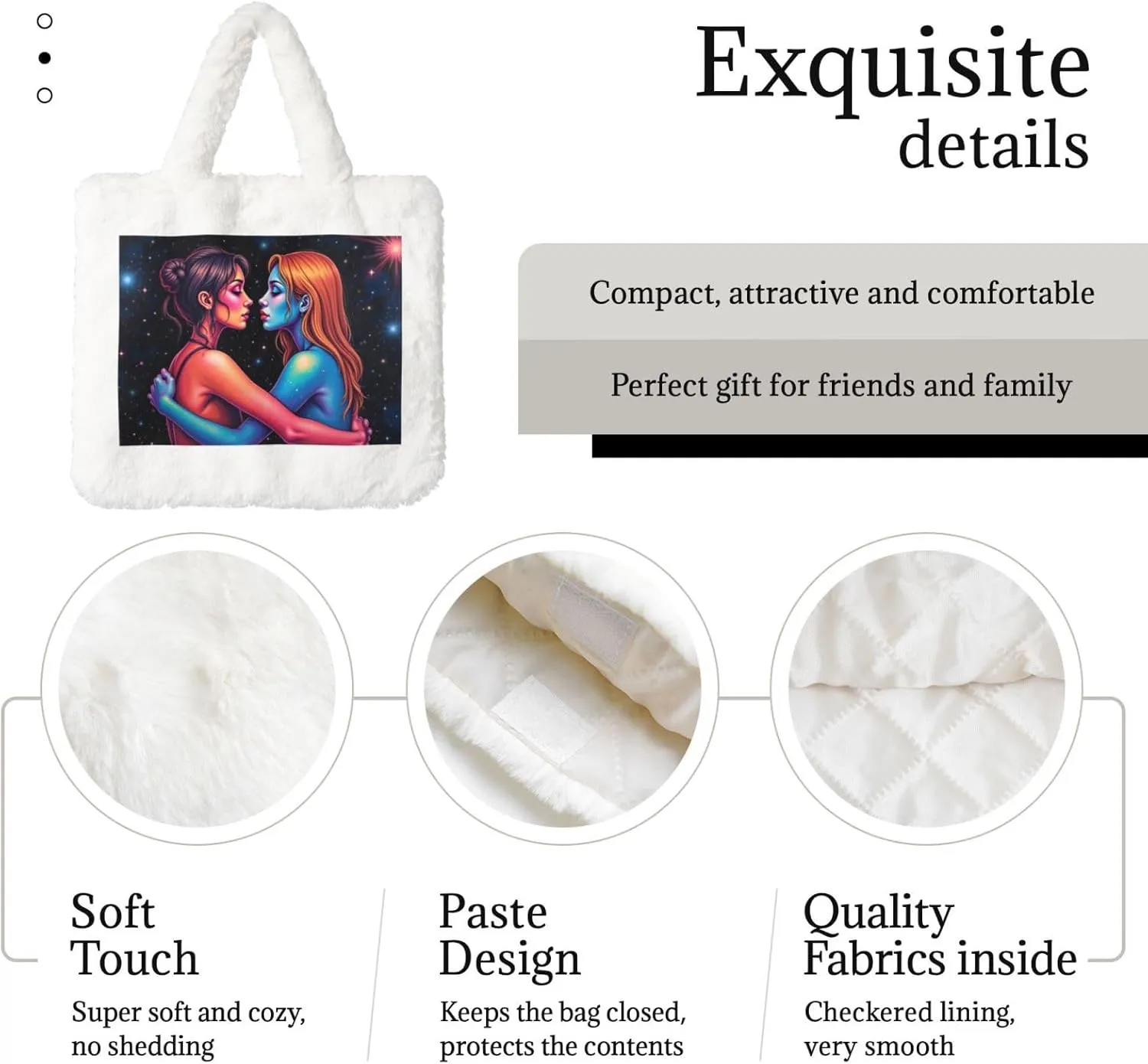 Tote Bag Shoulder Bag Flannel Faux Fur Tote Bag Handbag Fuzzy Bag White Tote Bag Purse