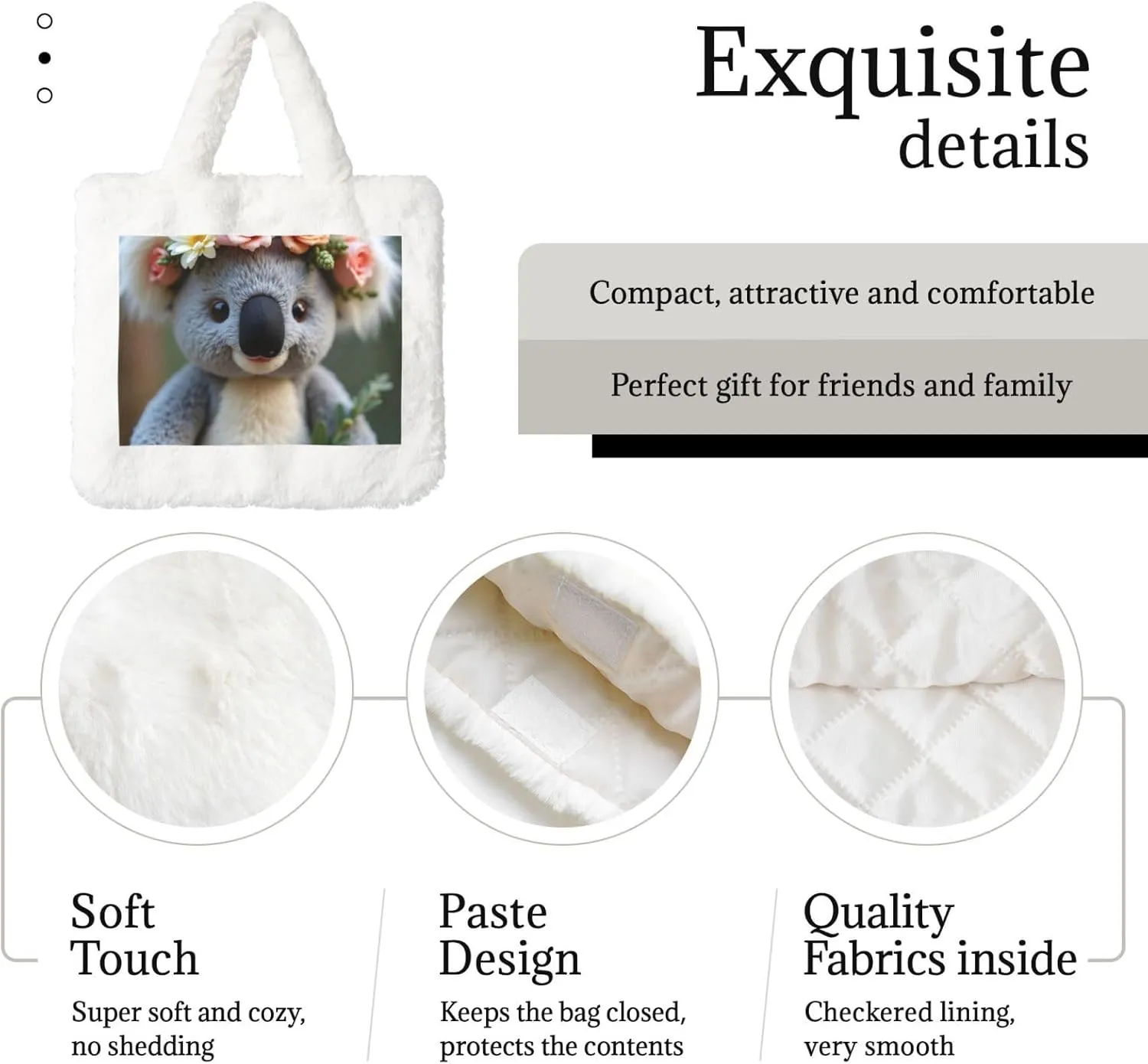 Tote Bag Shoulder Bag Flannel Faux Fur Tote Bag Handbag Fuzzy Bag White Tote Bag Purse