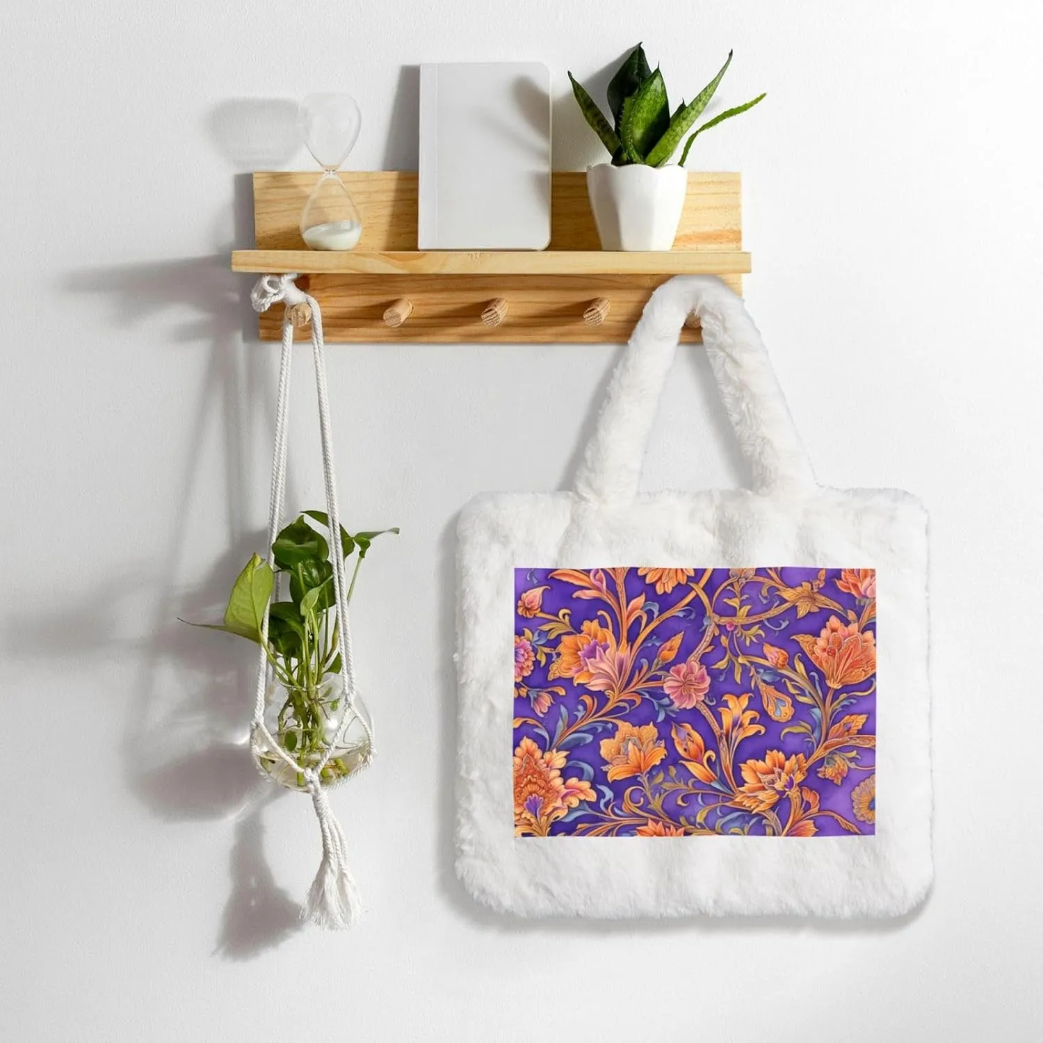 Tote Bag Shoulder Bag Flannel Faux Fur Tote Bag Handbag Fuzzy Bag White Tote Bag Purse