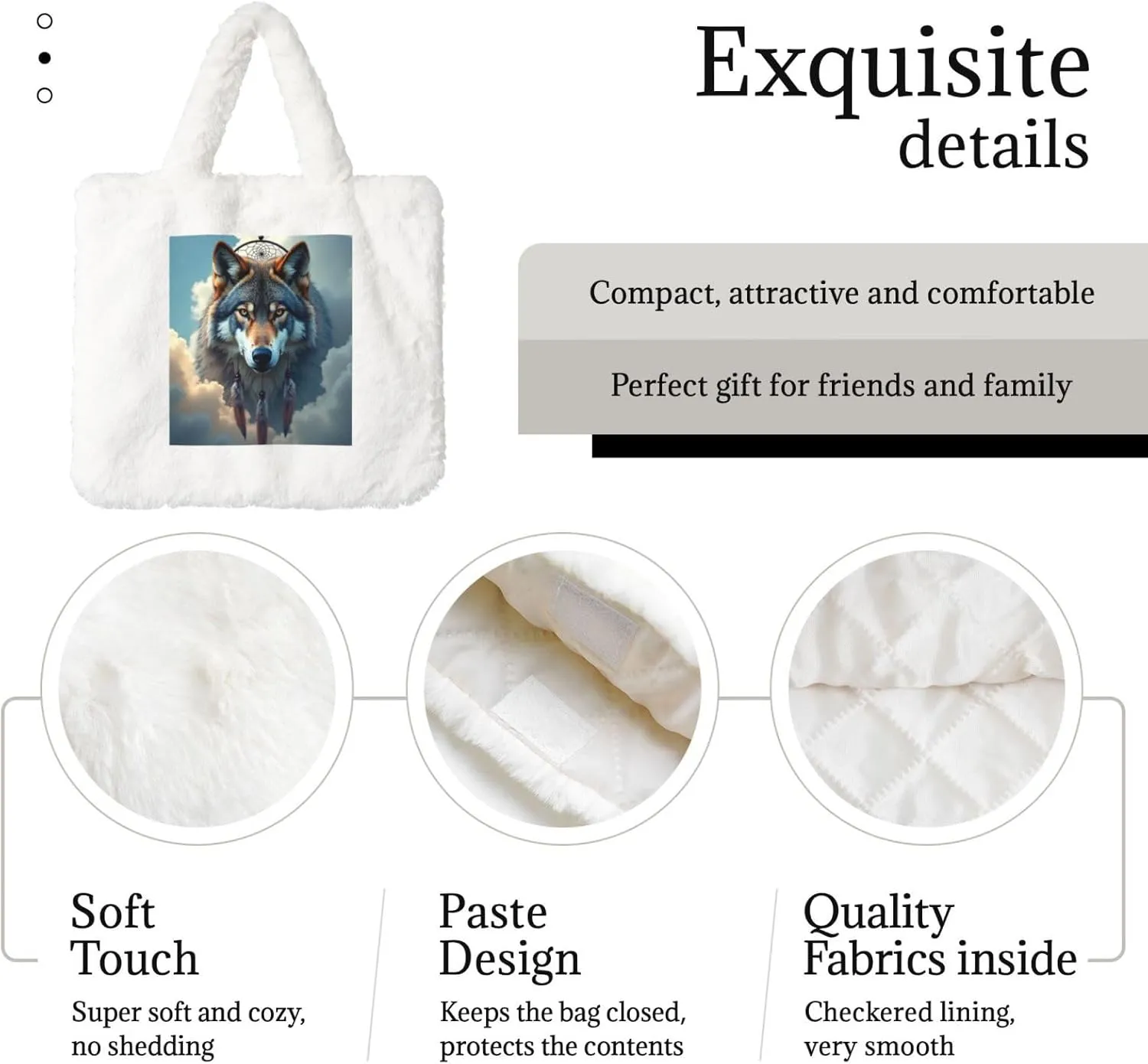 Tote Bag Shoulder Bag Flannel Faux Fur Tote Bag Handbag Fuzzy Bag White Tote Bag Purse