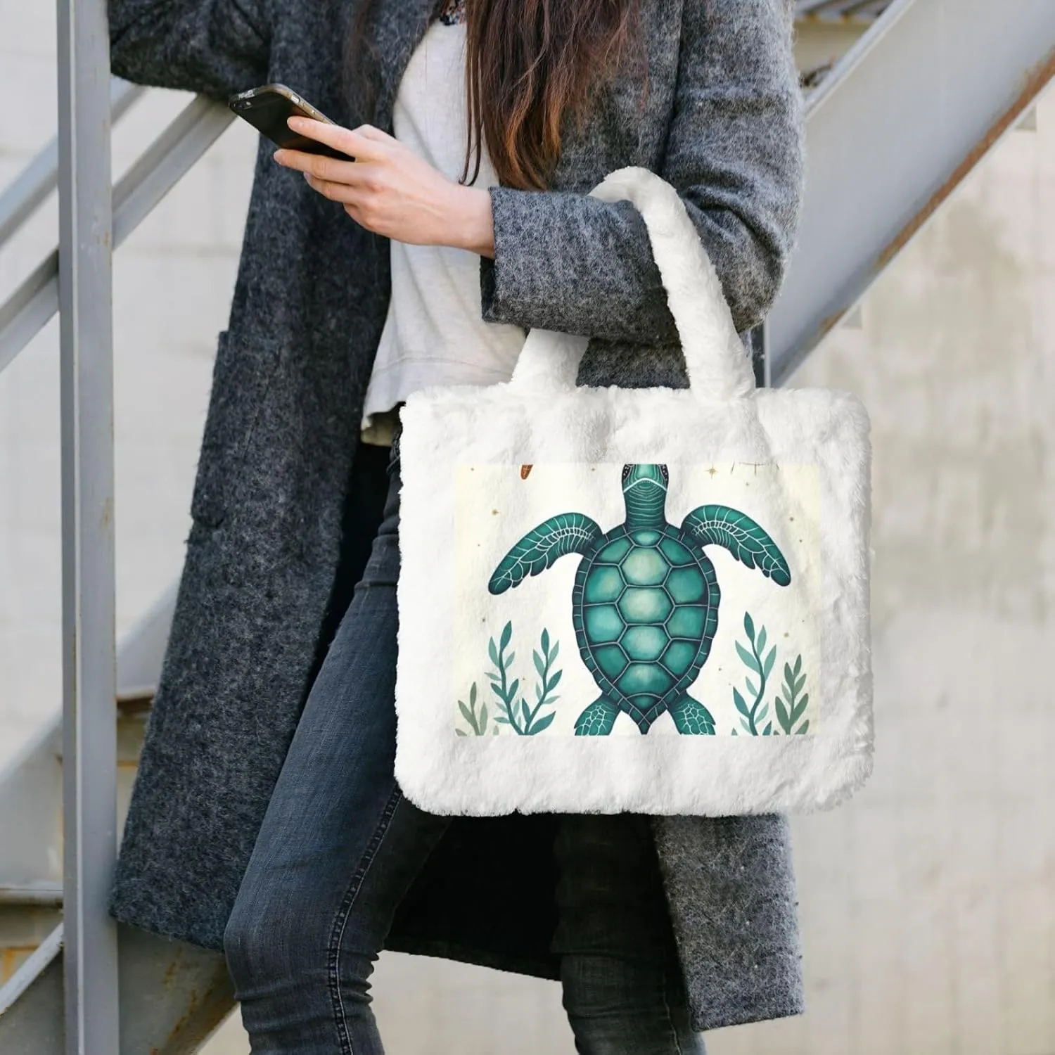Tote Bag Shoulder Bag Flannel Faux Fur Tote Bag Handbag Fuzzy Bag White Tote Bag Purse
