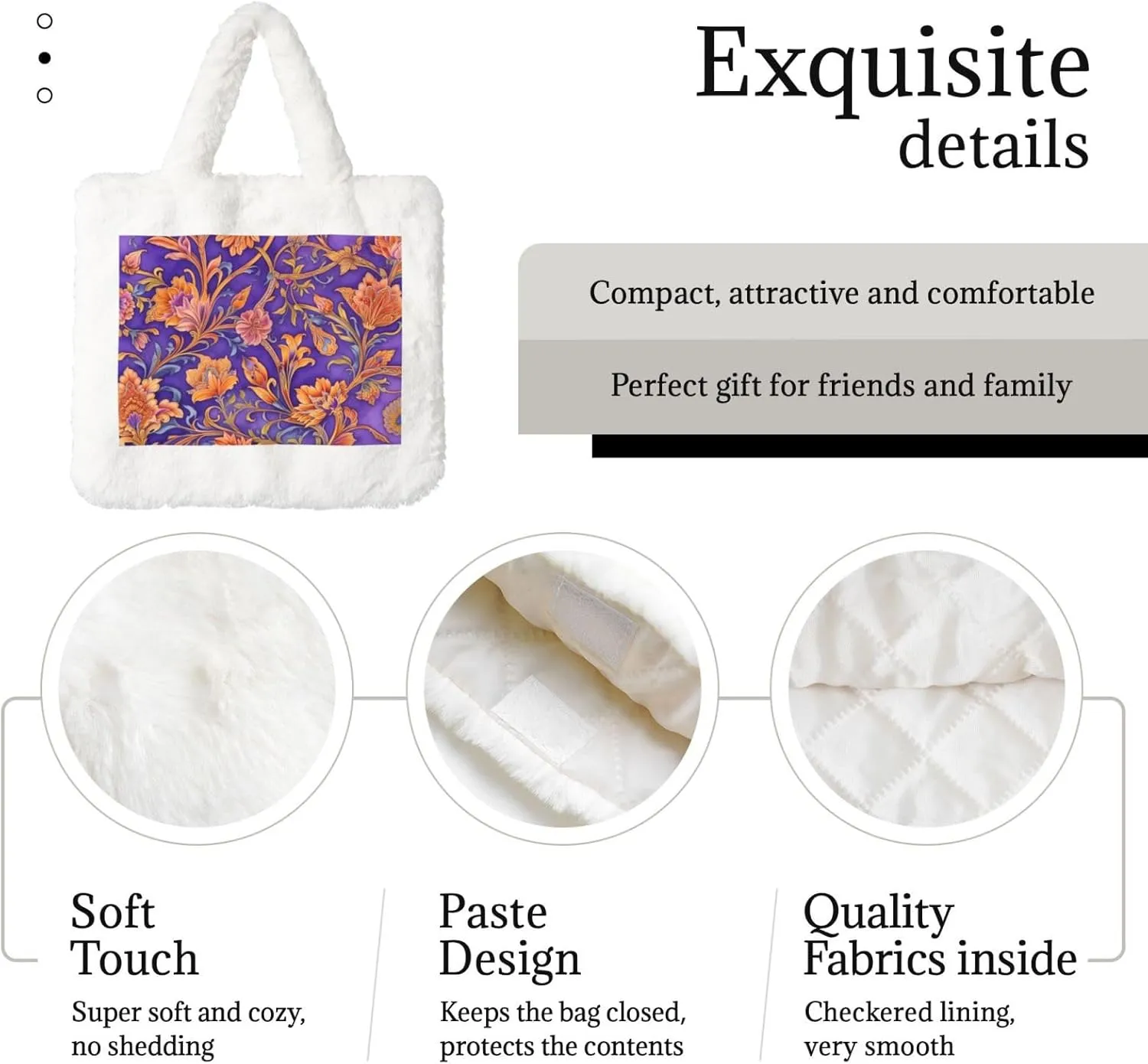 Tote Bag Shoulder Bag Flannel Faux Fur Tote Bag Handbag Fuzzy Bag White Tote Bag Purse