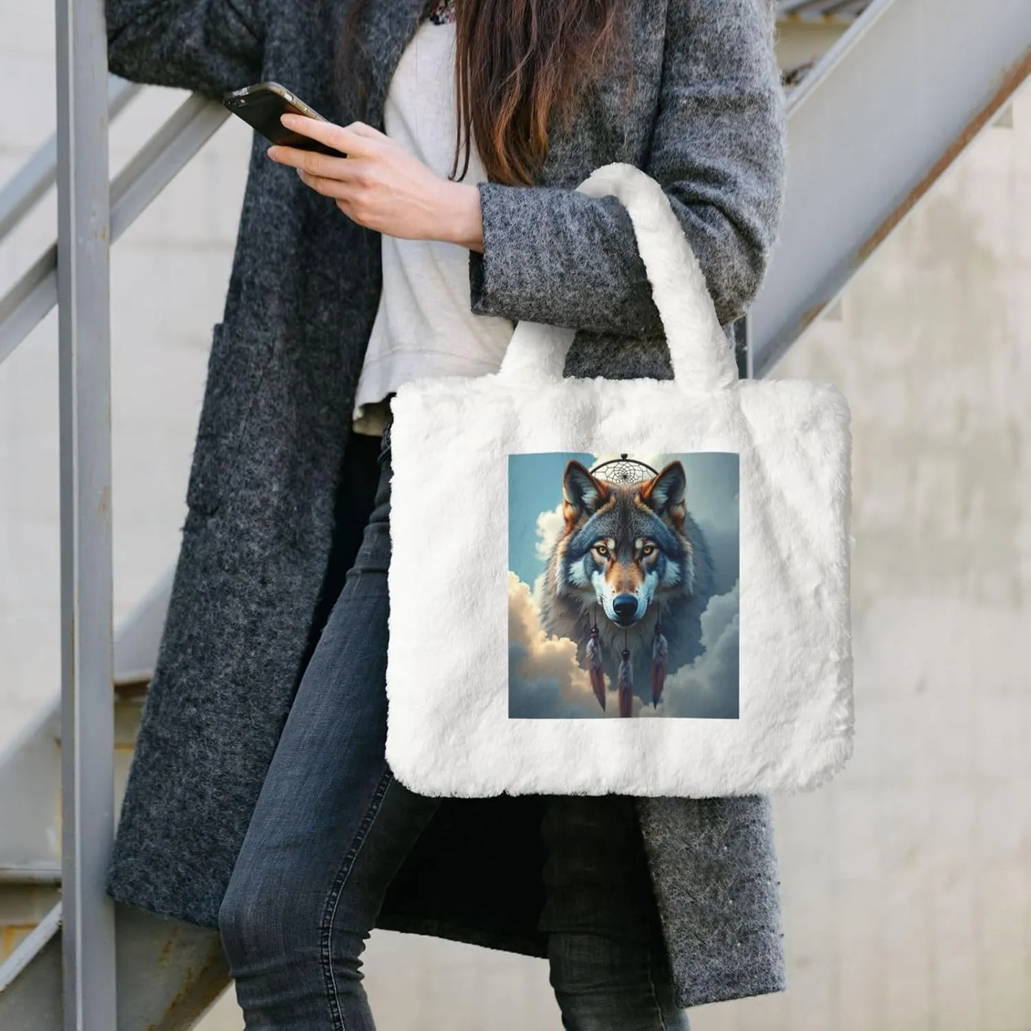 Tote Bag Shoulder Bag Flannel Faux Fur Tote Bag Handbag Fuzzy Bag White Tote Bag Purse