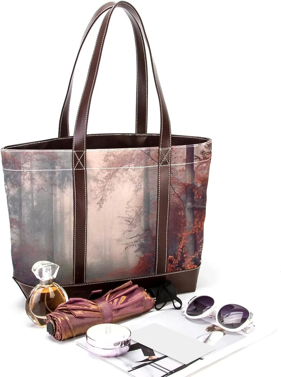 Tote Bags, Large Tote Bags for Women, Tote Bag with Zipper, Landscape Autumn Forest Path, Tote Bags Women