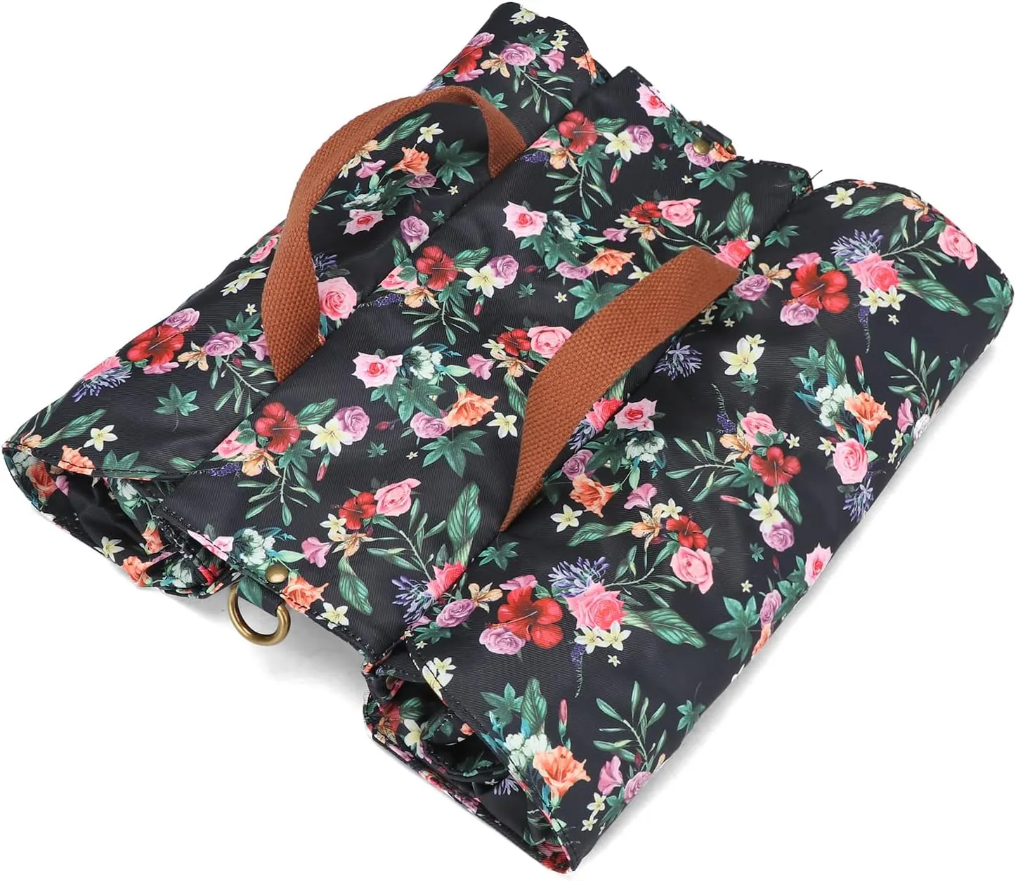 TOURBON Pannier Bag Bike Rear Rack Double Side Bag Roll up Bicycle Back Seat Bag - Black with Flower