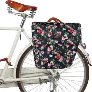 TOURBON Pannier Bag Bike Rear Rack Double Side Bag Roll up Bicycle Back Seat Bag - Black with Flower