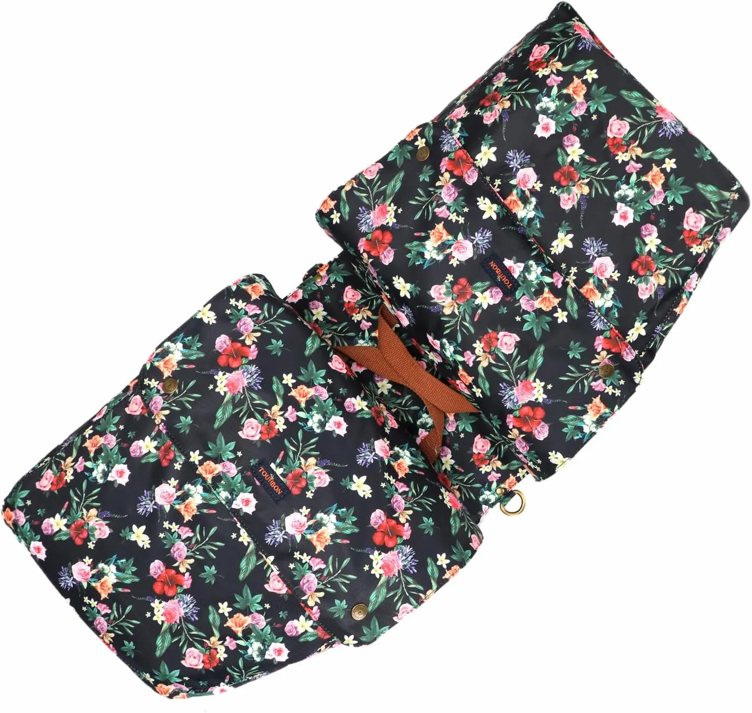 TOURBON Pannier Bag Bike Rear Rack Double Side Bag Roll up Bicycle Back Seat Bag - Black with Flower