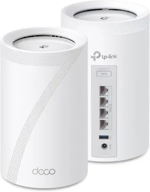 TP-Link Tri-Band WiFi 7 BE10000 Whole Home Mesh System (Deco BE63) - 6-Stream 10 Gbps, 4X 2.5G Ports Wired Backhaul, 4X Smart Internal Antennas, VPN, AI-Roaming, MU-MIMO, HomeShield (2-Pack)
