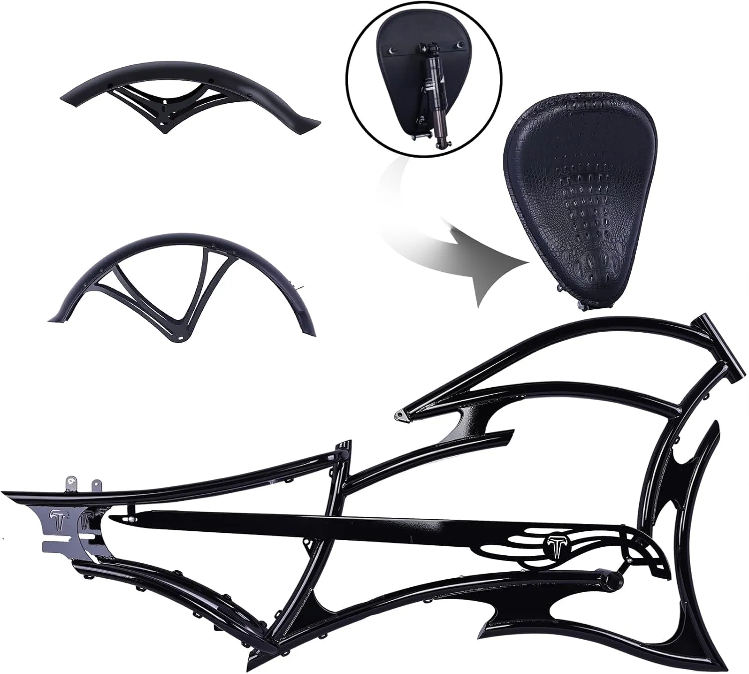Tracer Raider 26" Stretch Chopper Cruiser Steel Frame 1/7 Speed, Disc and Coaster Brake Compatible, Includes Fender, Saddle