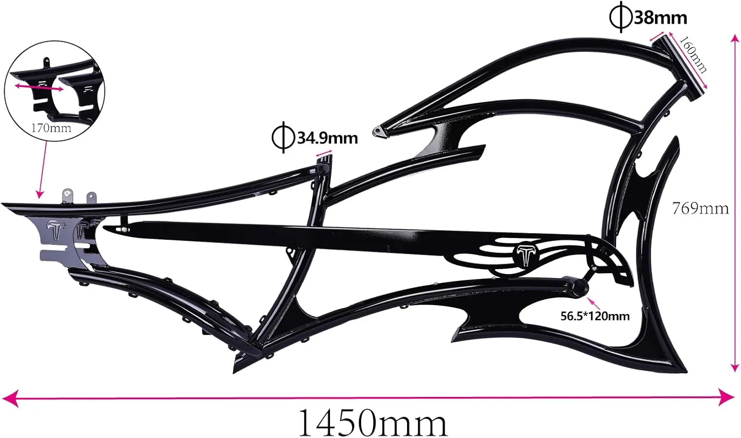 Tracer Raider 26" Stretch Chopper Cruiser Steel Frame 1/7 Speed, Disc and Coaster Brake Compatible, Includes Fender, Saddle