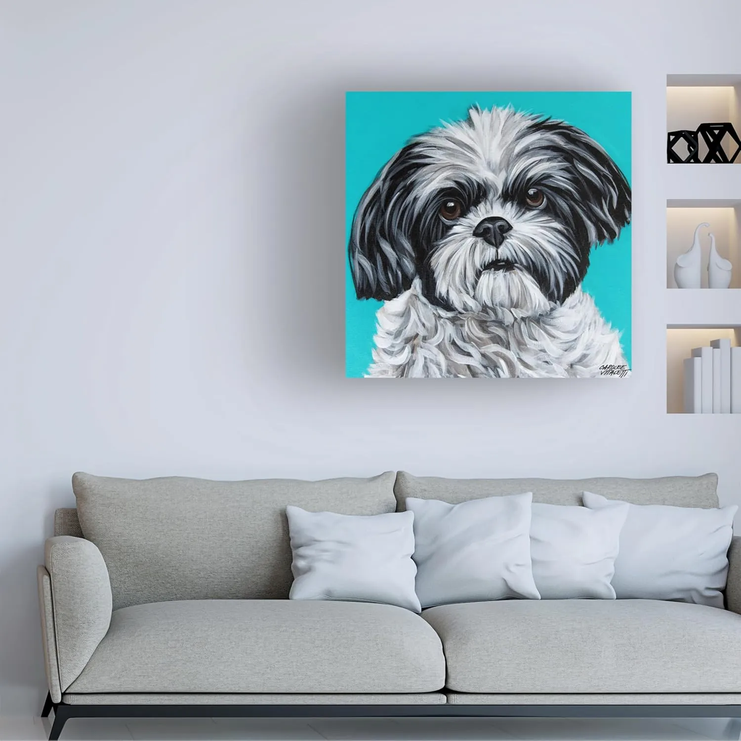 Trademark Fine Art Canvas Wall Art - Carolee Vitaletti 'Black and White Shih Tzu' Wall Art for Living Room, Bedroom, or Office Décor