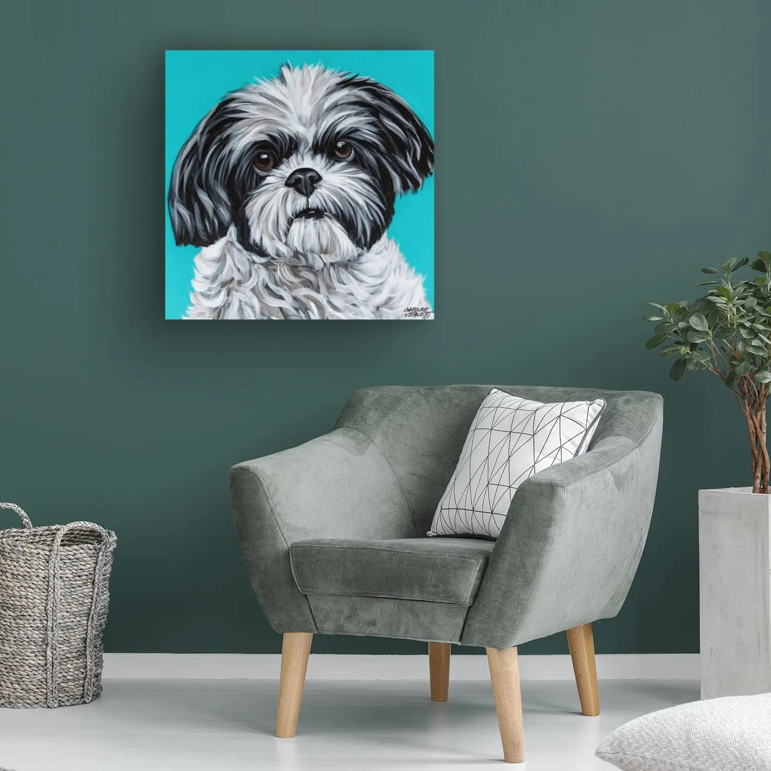 Trademark Fine Art Canvas Wall Art - Carolee Vitaletti 'Black and White Shih Tzu' Wall Art for Living Room, Bedroom, or Office Décor