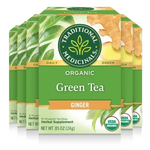 Traditional Medicinals Tea, Organic Green Tea Ginger, Promotes Healthy Digestion, 96 Tea Bags (6 Pack)