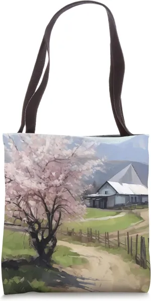 Tranquil Escape Cherry Blossom Country Dwelling Tote Bag