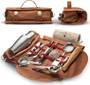 Travel Bartender Kit Bag | Professional 17-Piece Silver Bar Tool Set with Portable Bar Bag and Shoulder Strap for Easy Carry and Storage | Best Travel Bar Set for Home Cocktail Making, Work, Parties