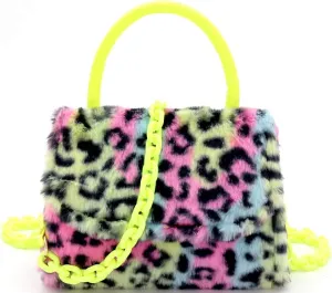 Trendeology Cute Retro Plastic Chain Vegan Leather Fur Mini Satchel Bag Crossbody Clutch